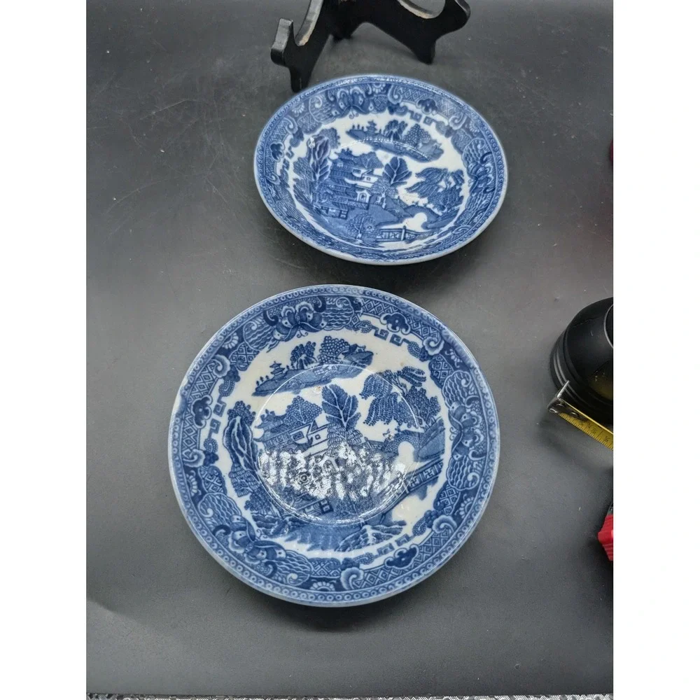 Antique Blue Willow Semi China England Small Bowls Deep Set of 2 Blue 5